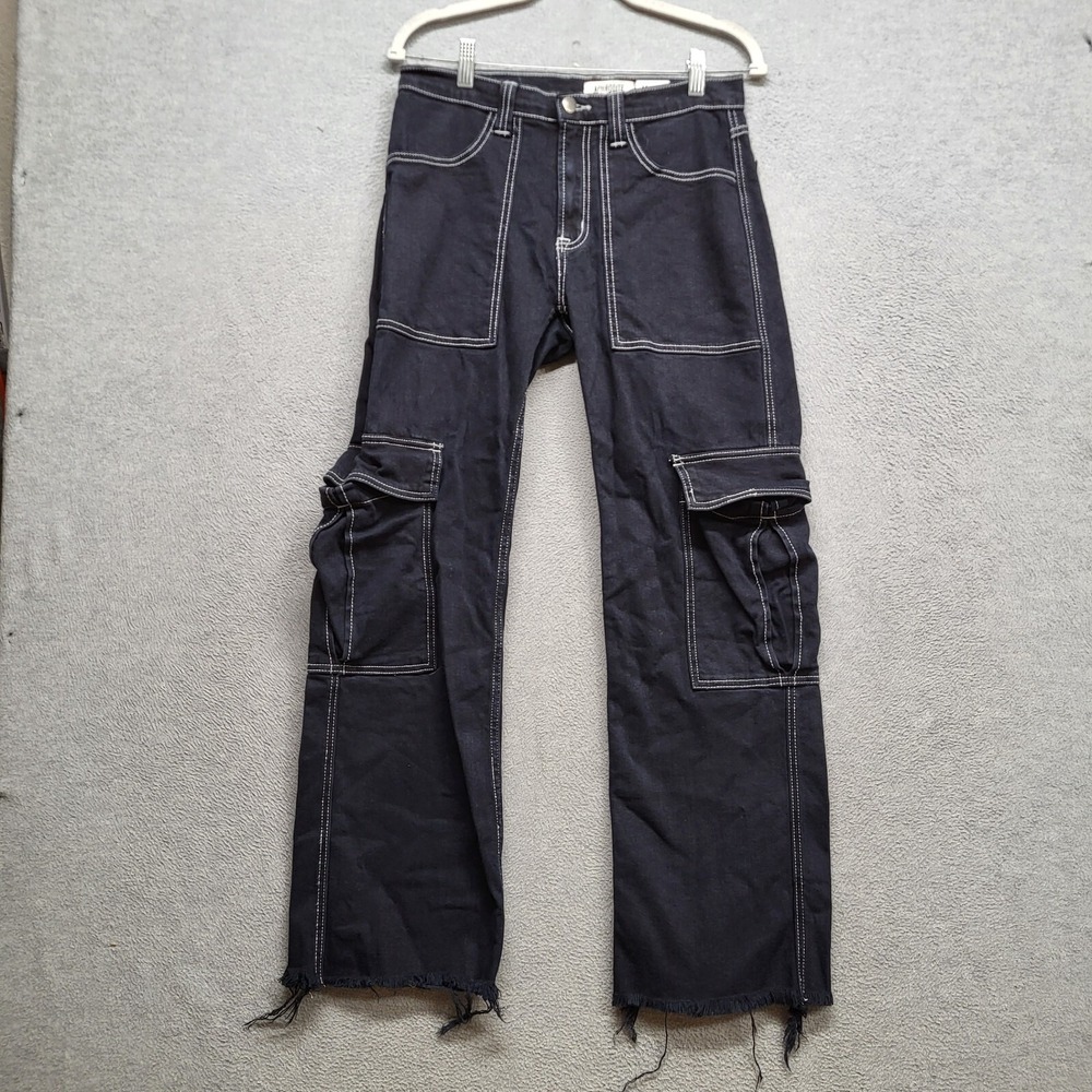 Aphrodite Men Pants 30x32 Black Y2K Cargo Baggy Frayed Hem‎